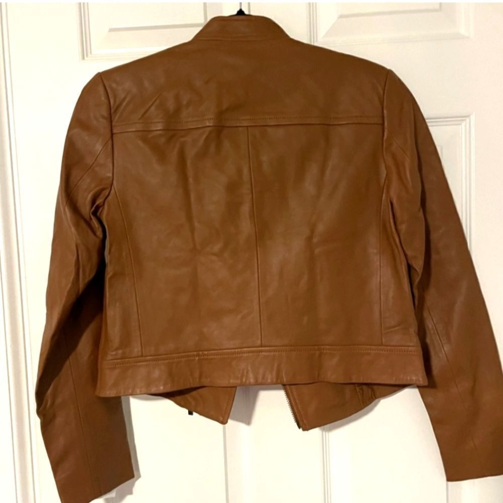 Women's Michael Kor's Genuine Leather Jacket im Camel Tan Sz Petite Small - Picture 4 of 7